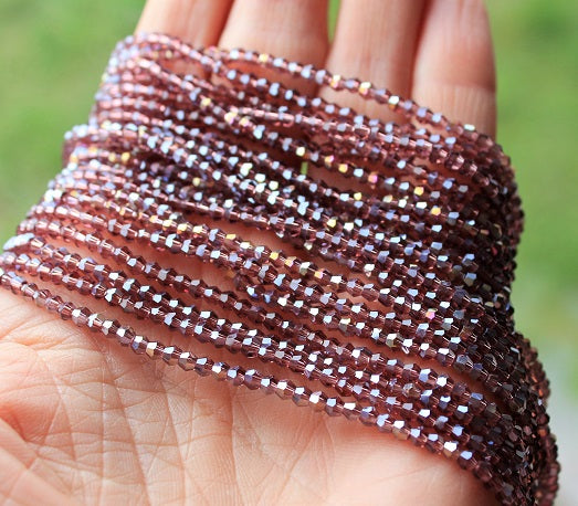 The Bead Store 2mm Glass Bicones ~  Plum AB ~ approx. 200 beads
