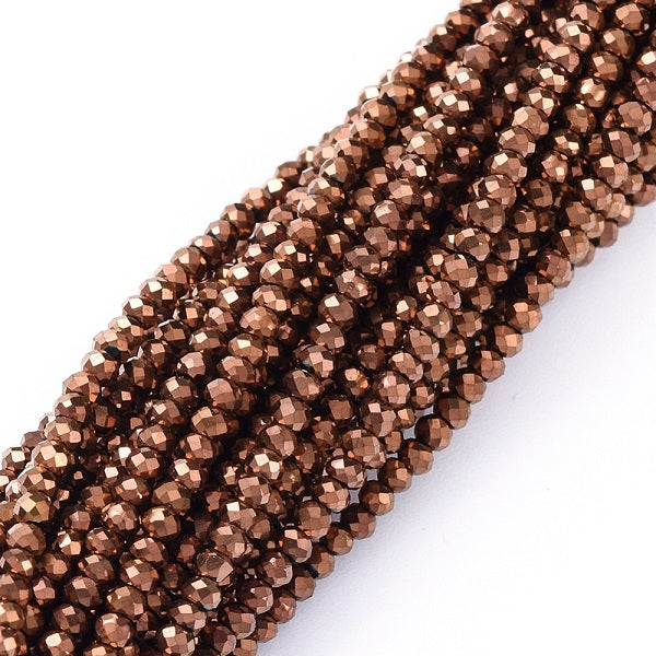 The Bead Store 2x1.5mm Faceted Glass Rondelle Beads ~ Copper Plated ~ approx. 220 beads