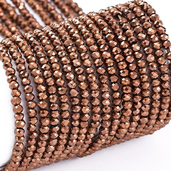 The Bead Store 2x1.5mm Faceted Glass Rondelle Beads ~ Copper Plated ~ approx. 220 beads