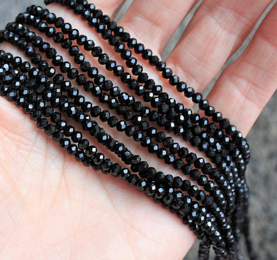 The Bead Store 3.5x3mm Faceted Glass Rondelle Beads Black 110 beads strand
