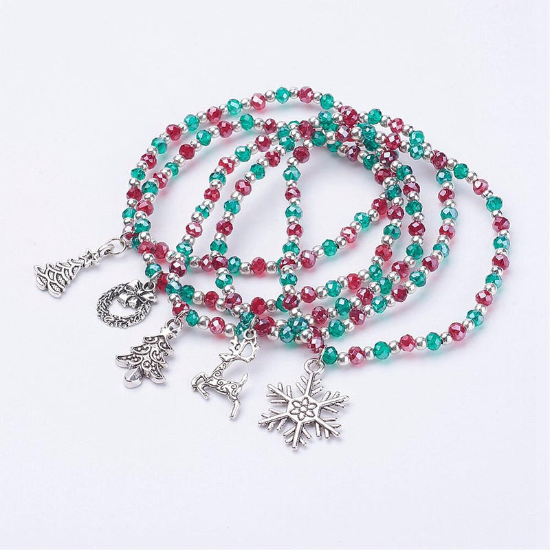 The Bead Store 3 Christmas Themed Stretch Bracelet Kits Mixed Charms