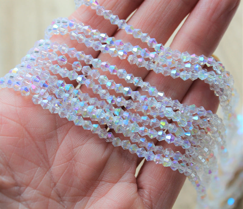 The Bead Store 3mm Glass Bicones AA Grade Crystal AB approx. 115 beads