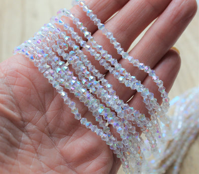 The Bead Store 3mm Glass Bicones AA Grade Crystal AB approx. 115 beads