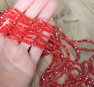 The Bead Store 3mm Glass Bicones Red AB Approx. 115 Beads / String 