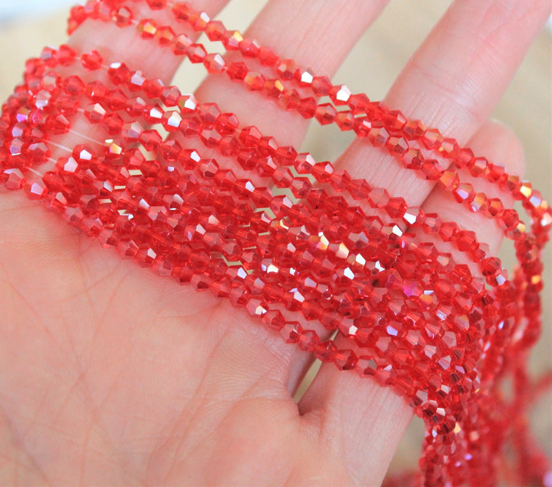 The Bead Store 3mm Glass Bicones Red AB Approx. 115 Beads / String 