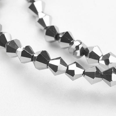 The Bead Store 3mm Silver Plated Glass Bicones 