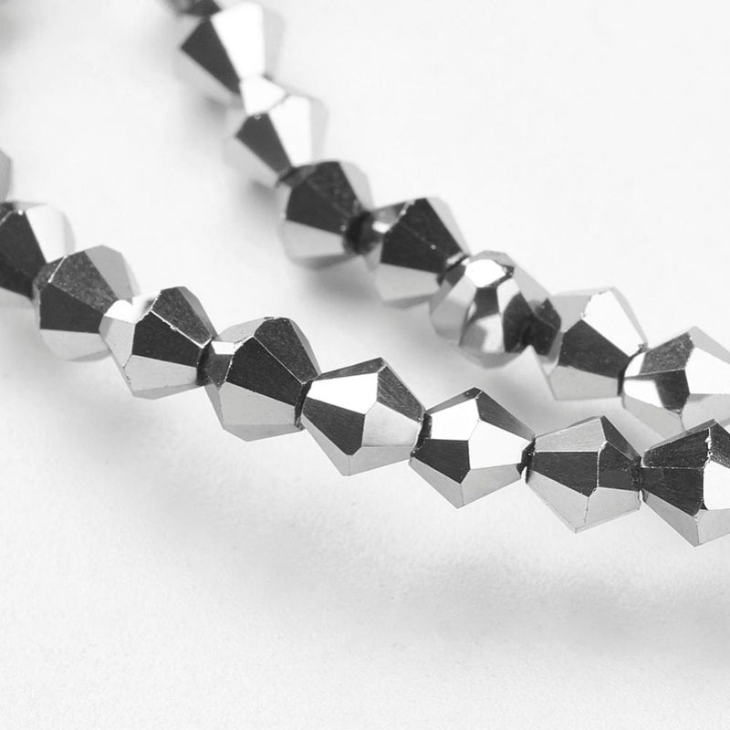The Bead Store 3mm Silver Plated Glass Bicones 