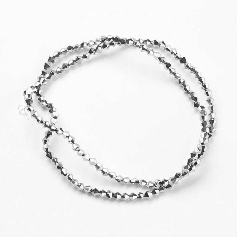 The Bead Store 3mm Silver Plated Glass Bicones 