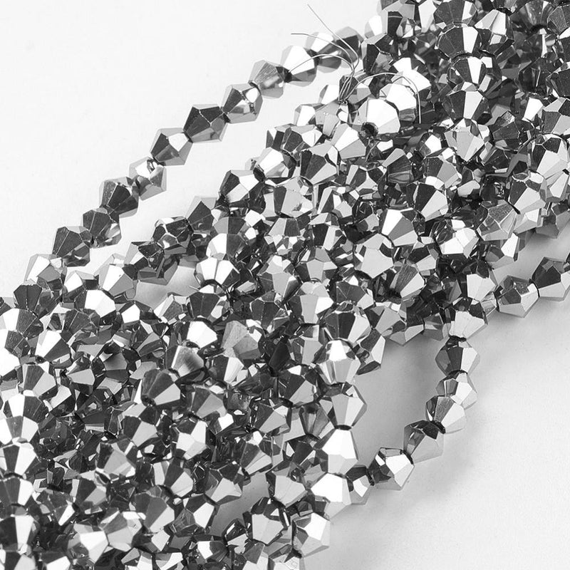 The Bead Store 3mm Silver Plated Glass Bicones 