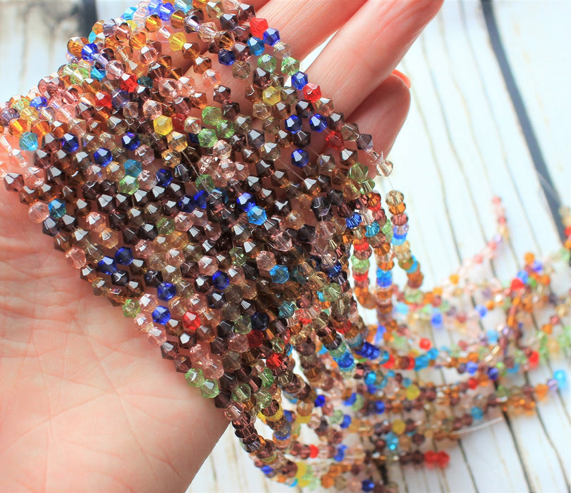 The Bead Store 4mm Glass Bicones ~ Mixed Colours ~ approx. 92 beads/string