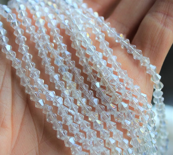 The Bead Store 4mm Glass Bicones approx. 96 Beads / String Crystal AB