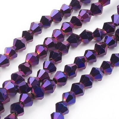 The Bead Store 4mm Purple Plated  Glass Bicones