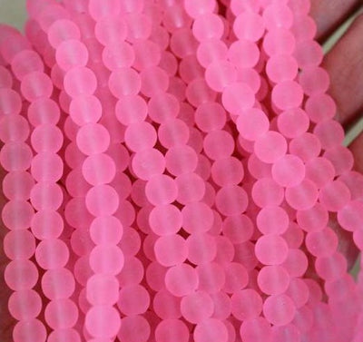 The Bead Store 4mm Round Frosted Glass Beads Pink  approx. 200 beads/strand