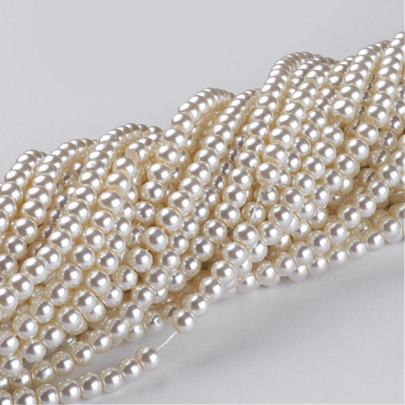 The Bead Store 4mm Round Glass Pearls approx. 200 beads / strand ~ Seashell