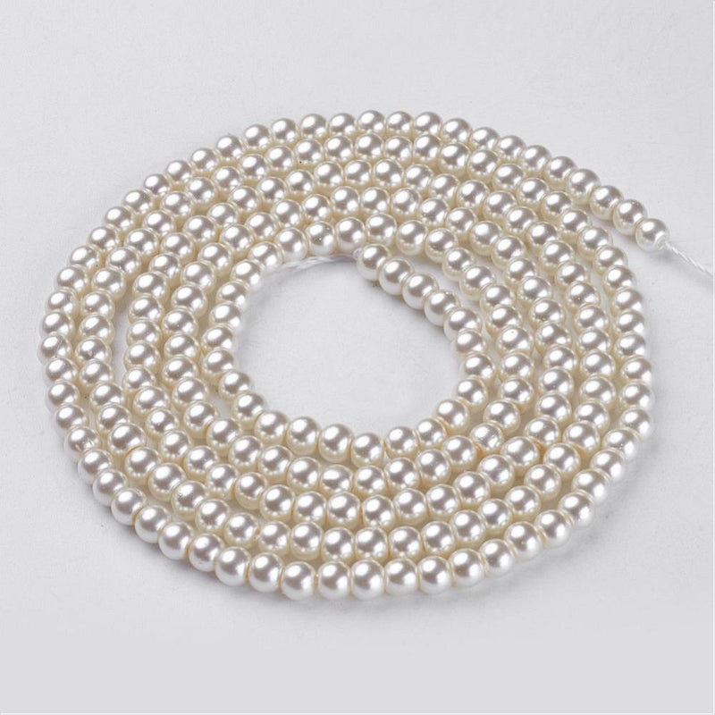 The Bead Store 4mm Round Glass Pearls approx. 200 beads / strand ~ Seashell