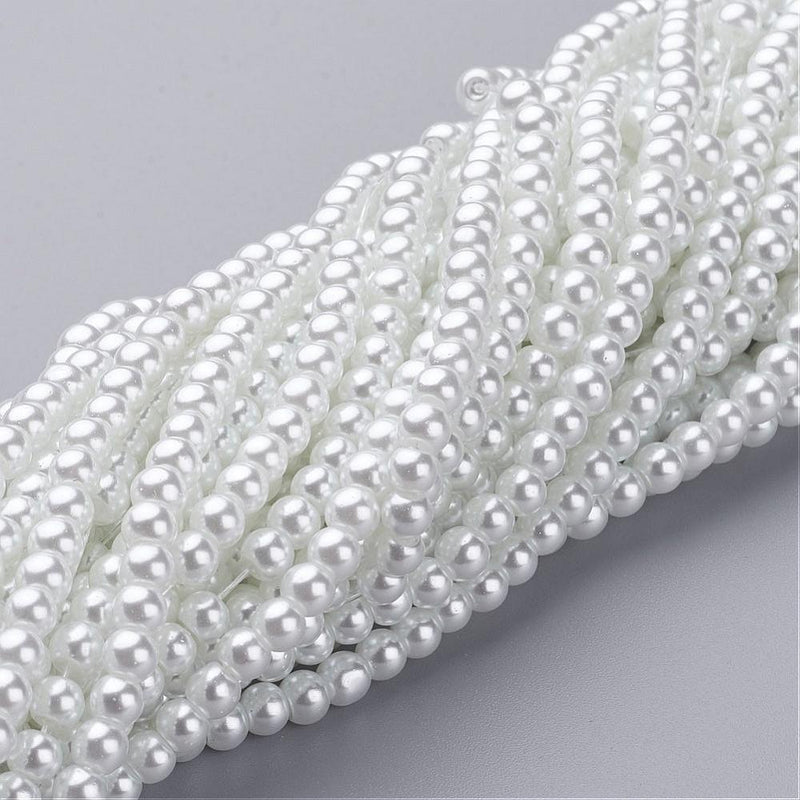 The Bead Store 4mm White Glass Pearls approx. 216 beads/strand