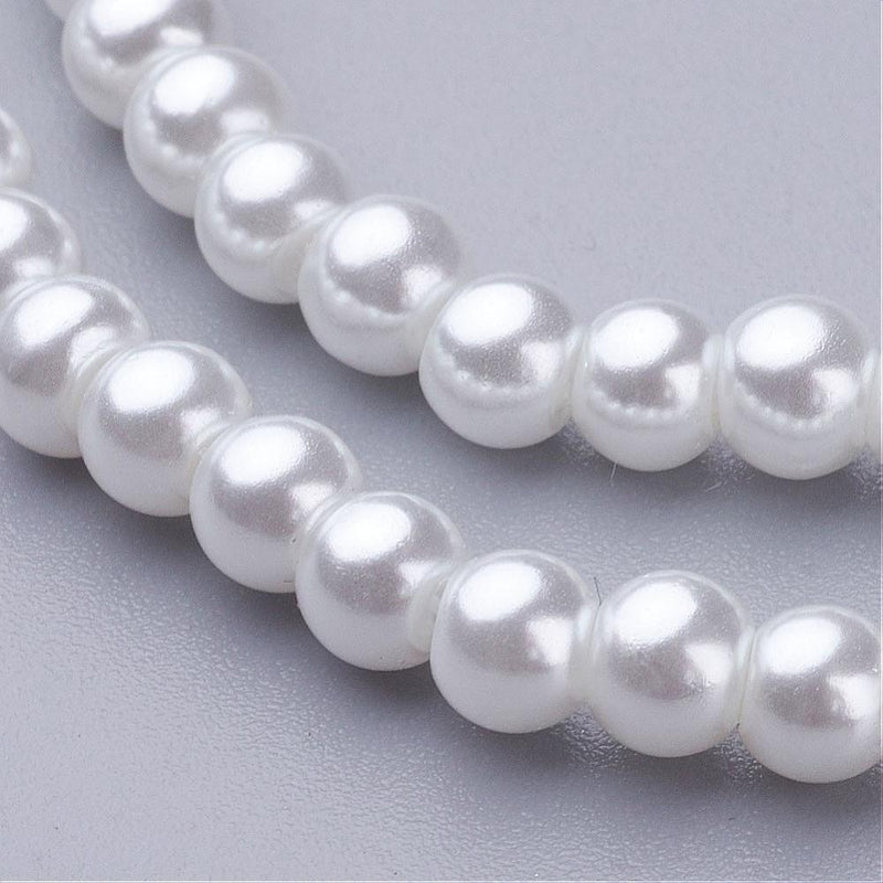 The Bead Store 4mm White Glass Pearls approx. 216 beads/strand