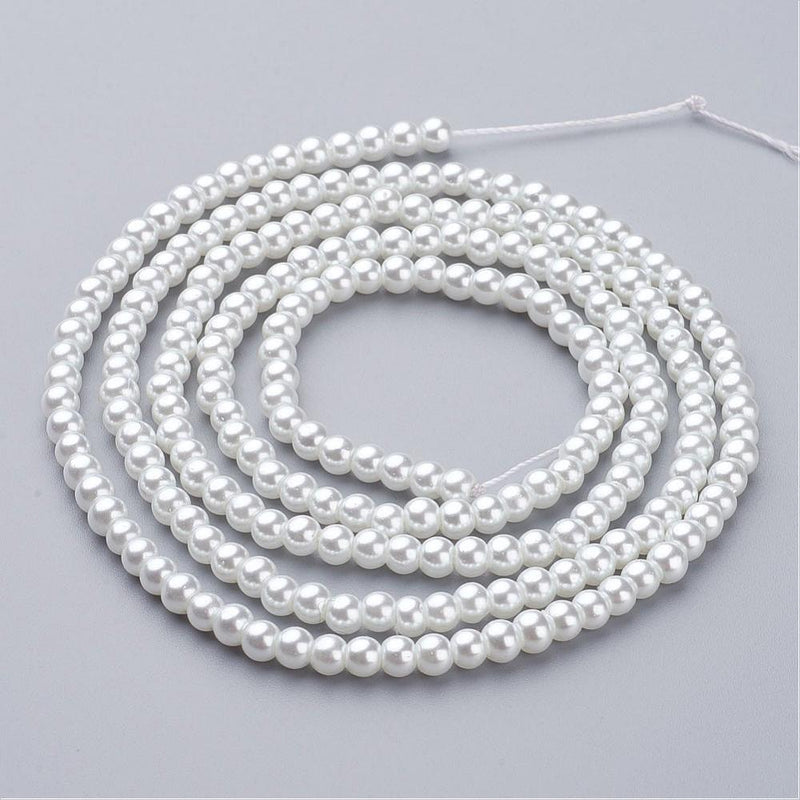 The Bead Store 4mm White Glass Pearls approx. 216 beads/strand