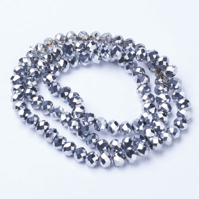 The Bead Store 4x3mm Electroplated Faceted Glass Rondelle Beads ~ Silver Plated ~ approx. 115 beads