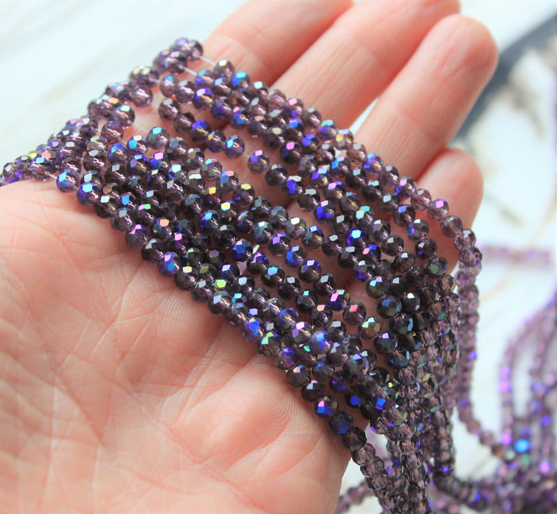 The Bead Store 4x3mm Faceted Glass Rondelle Beads Indigo AB 