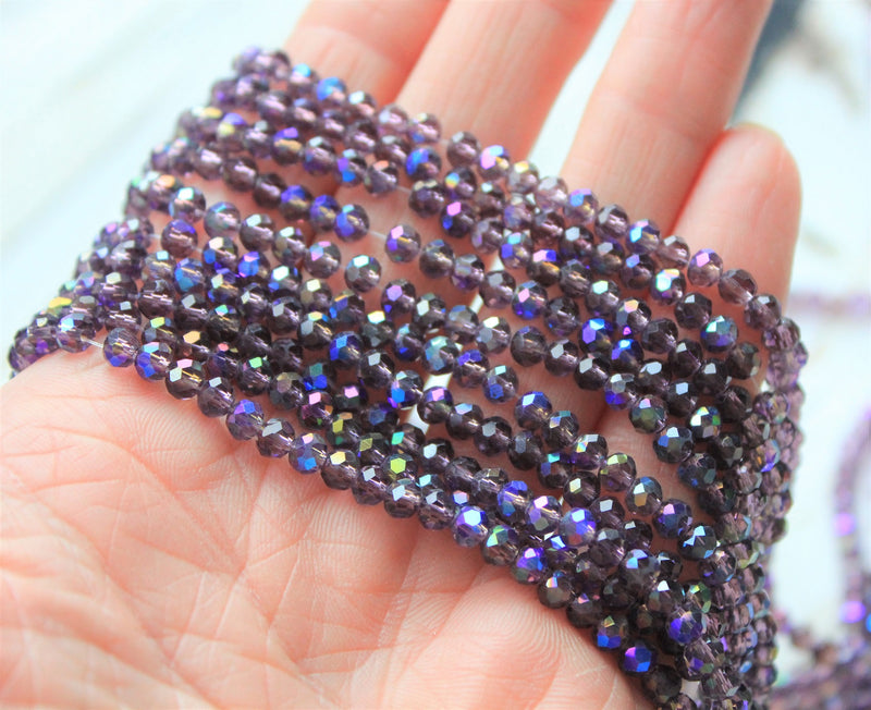 The Bead Store 4x3mm Faceted Glass Rondelle Beads Indigo AB 
