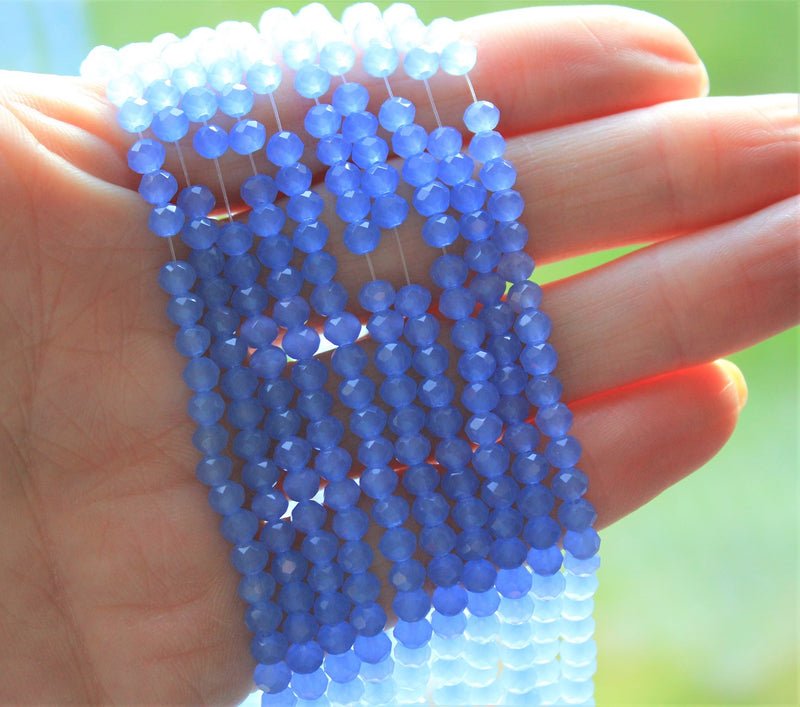 The Bead Store 4x3mm Faceted Glass Rondelle Beads Jade Style Cornflower Blue