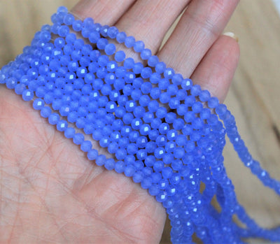 The Bead Store 4x3mm Faceted Glass Rondelle Beads Jade Style Cornflower Blue