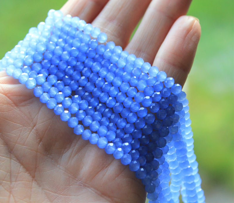 The Bead Store 4x3mm Faceted Glass Rondelle Beads Jade Style Cornflower Blue