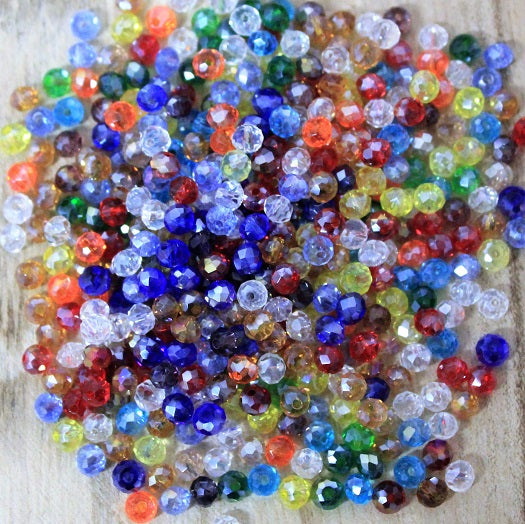 The Bead Store 4x3mm  Faceted Glass Rondelle Beads Mixed AB Colours 50 Beads