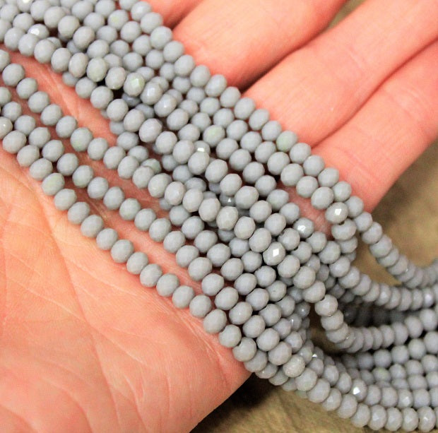 The Bead Store 4x3mm Faceted Glass Rondelle Beads Opaque Grey 