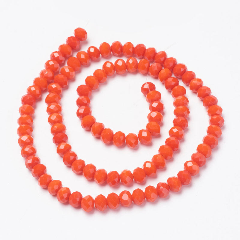 The Bead Store 4x3mm Faceted Glass Rondelle Beads Opaque Light Red 