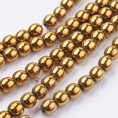 The Bead Store 6mm Non-Magnetic Hematite Beads ~ Gold Plated ~ approx. 70 beads