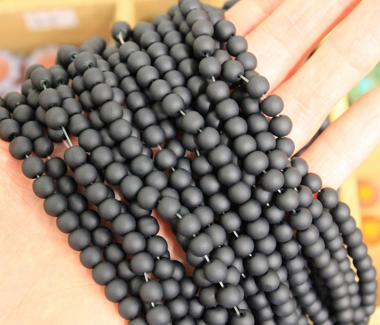 The Bead Store 6mm Round Frosted Glass Beads Black approx. 140 beads