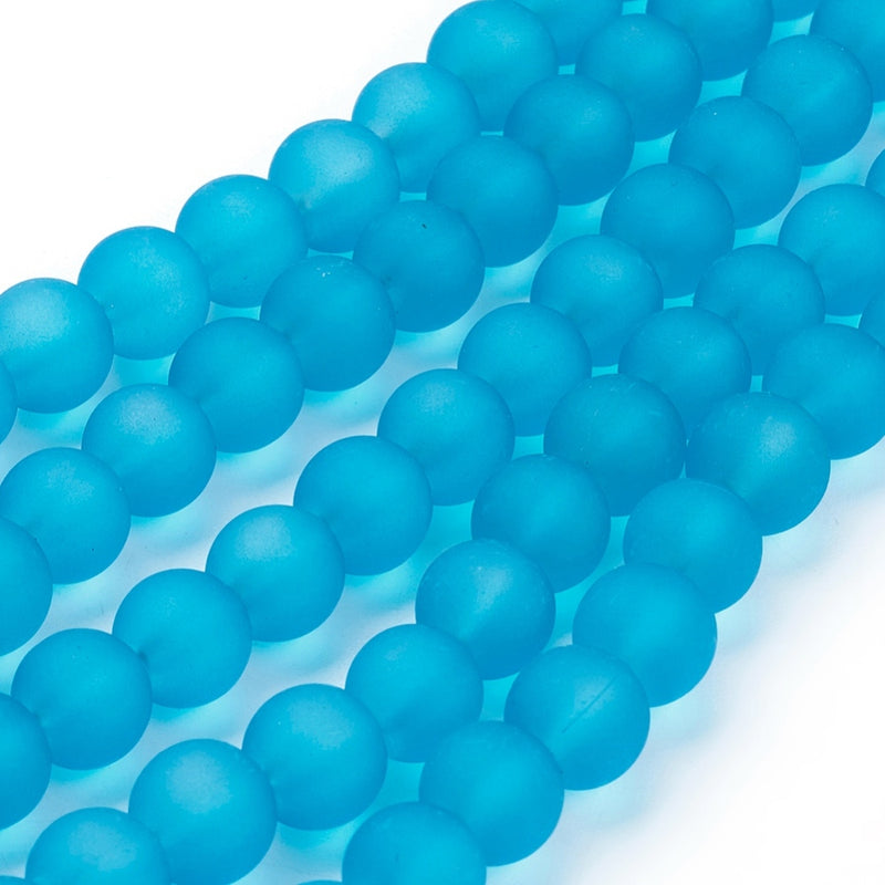 The Bead Store 6mm Round Frosted Glass Beads Dark Turquoise approx. 140 beads