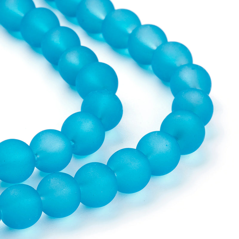 The Bead Store 6mm Round Frosted Glass Beads Dark Turquoise approx. 140 beads
