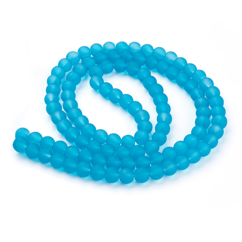The Bead Store 6mm Round Frosted Glass Beads Dark Turquoise approx. 140 beads
