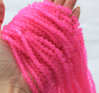 The Bead Store 6mm Round Frosted Glass Beads Deep Pink approx. 140 beads