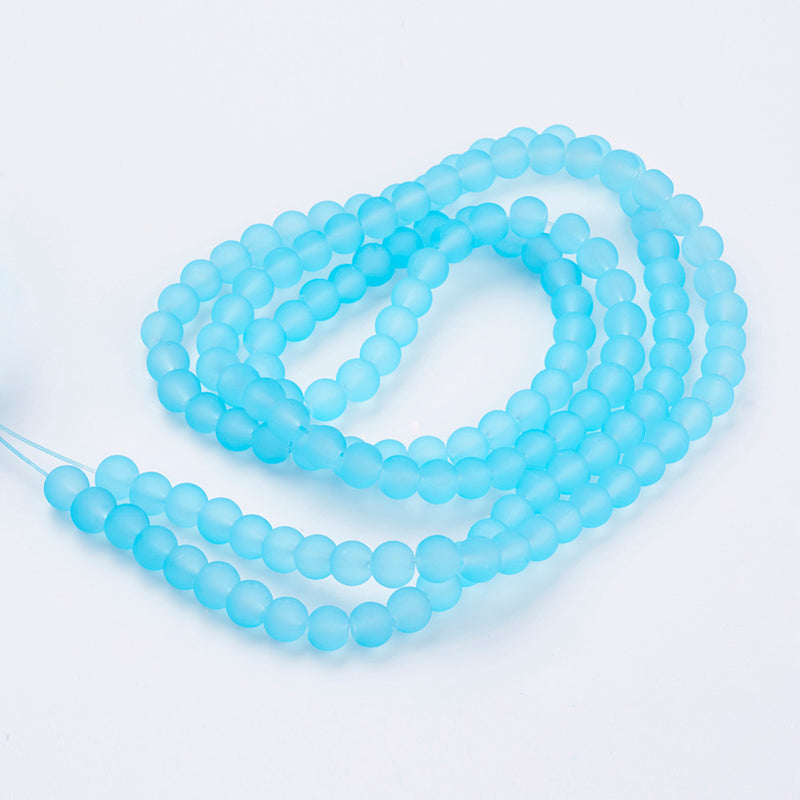 The Bead Store 6mm Round Frosted Glass Beads Light Blue approx. 140 beads / strand