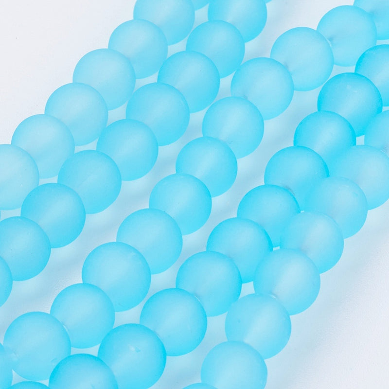 The Bead Store 6mm Round Frosted Glass Beads Light Blue approx. 140 beads / strand