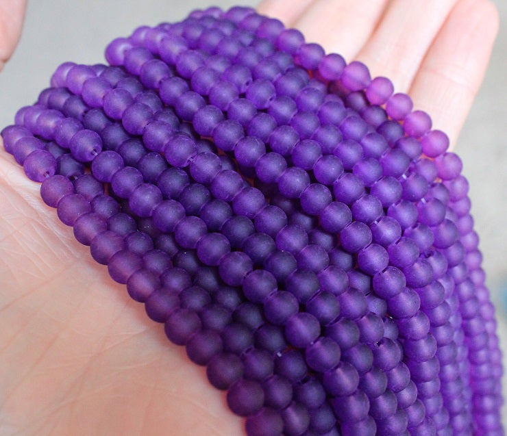 The Bead Store 6mm Round Frosted Glass Beads ~ Purple ~ approx. 140 beads / strand