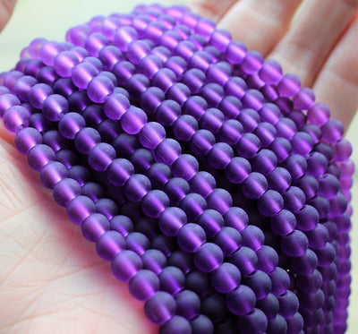 The Bead Store 6mm Round Frosted Glass Beads ~ Purple ~ approx. 140 beads / strand