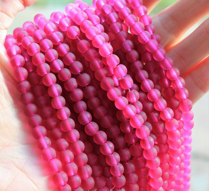 The Bead Store 6mm Round Frosted Glass Beads Raspberry approx. 140 beads 
