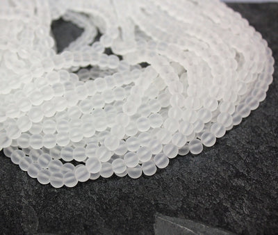 The Bead Store 6mm Round Frosted Glass Beads ~ White ~ approx. 140 beads / strand