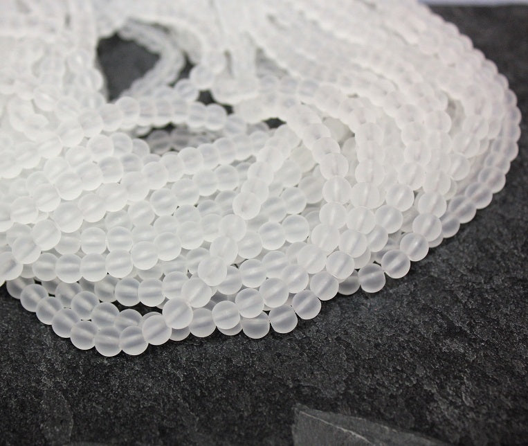 The Bead Store 6mm Round Frosted Glass Beads ~ White ~ approx. 140 beads / strand