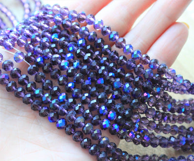 The Bead Store 6x5mm Electroplated Faceted Glass Rondelle Beads Indigo AB 