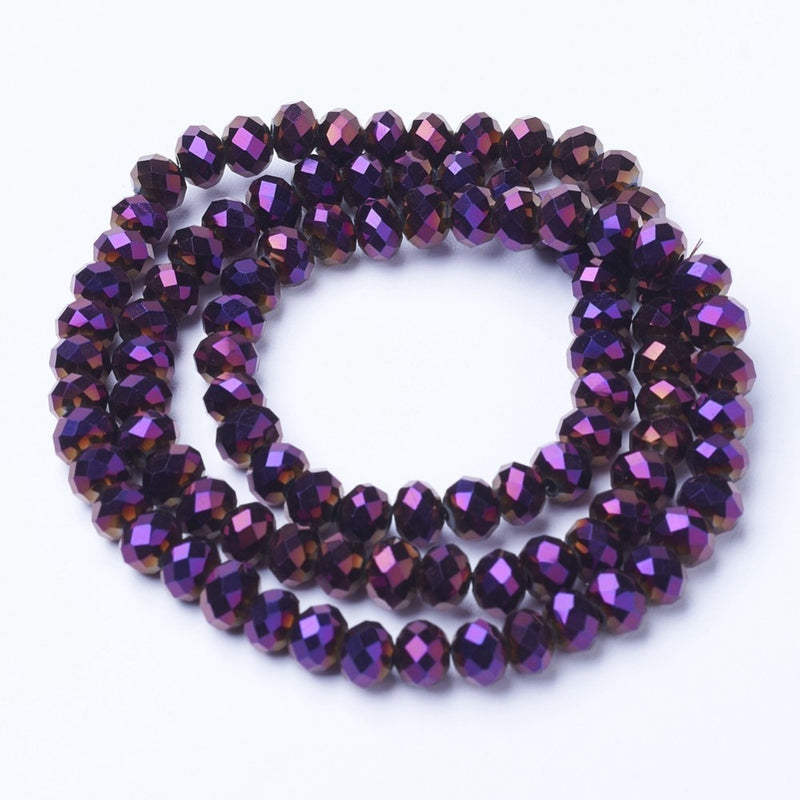 The Bead Store 6x5mm Electroplated Faceted Glass Rondelle Beads Purple Plated 