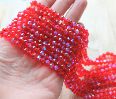 The Bead Store 6x5mm Electroplated Faceted Glass Rondelle Beads ~ Red AB ~ approx. 85 beads