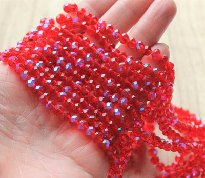 The Bead Store 6x5mm Electroplated Faceted Glass Rondelle Beads ~ Red AB ~ approx. 85 beads