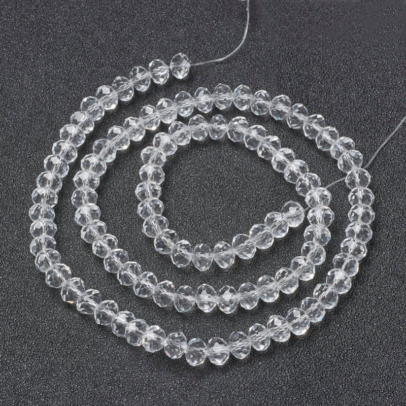 The Bead Store 6x5mm Faceted Glass Rondelle Beads Crystal Clear