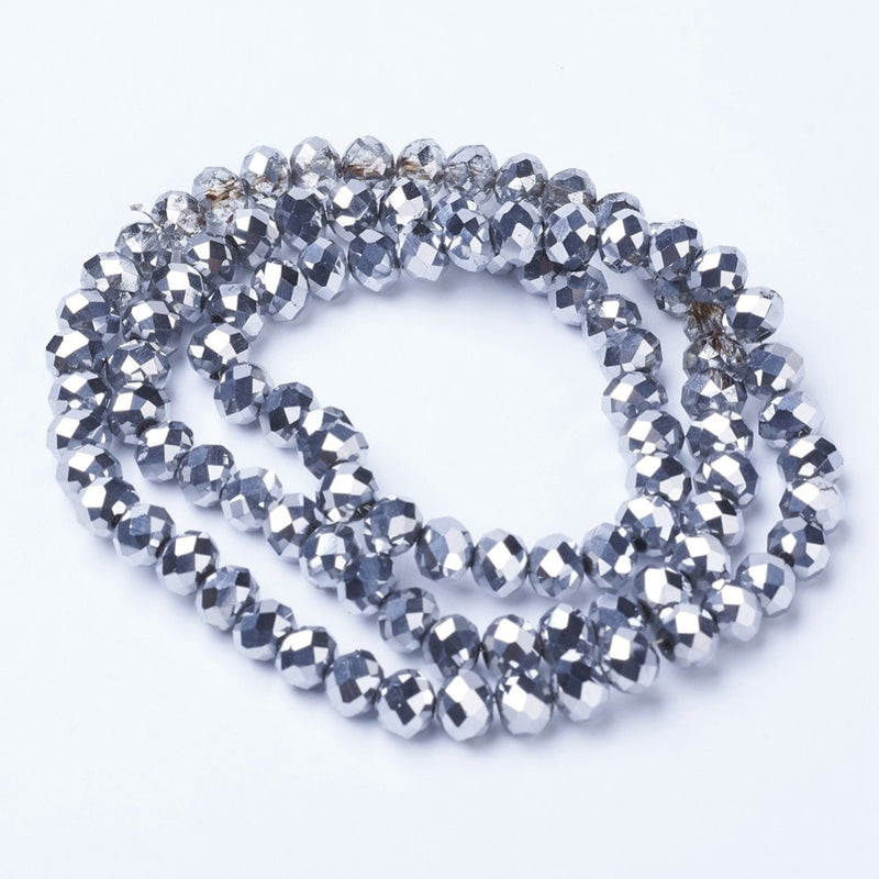 The Bead Store 6x5mm Platinum Plated Faceted Glass Rondelle Beads ~ approx. 85 beads